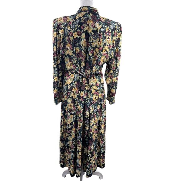 VTG 80s Puff Sleeve Floral Button Up Maxi Dress Sz 16 Cottage Shoulder Pads Boho - Picture 7 of 11